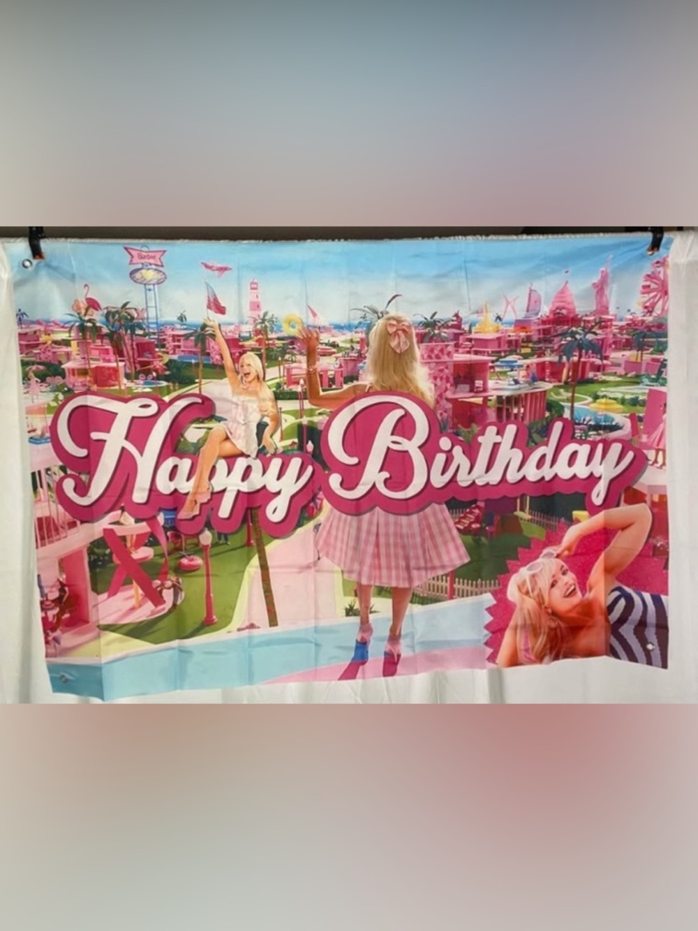Happy Birthday Barbie Backdrop and Balloons